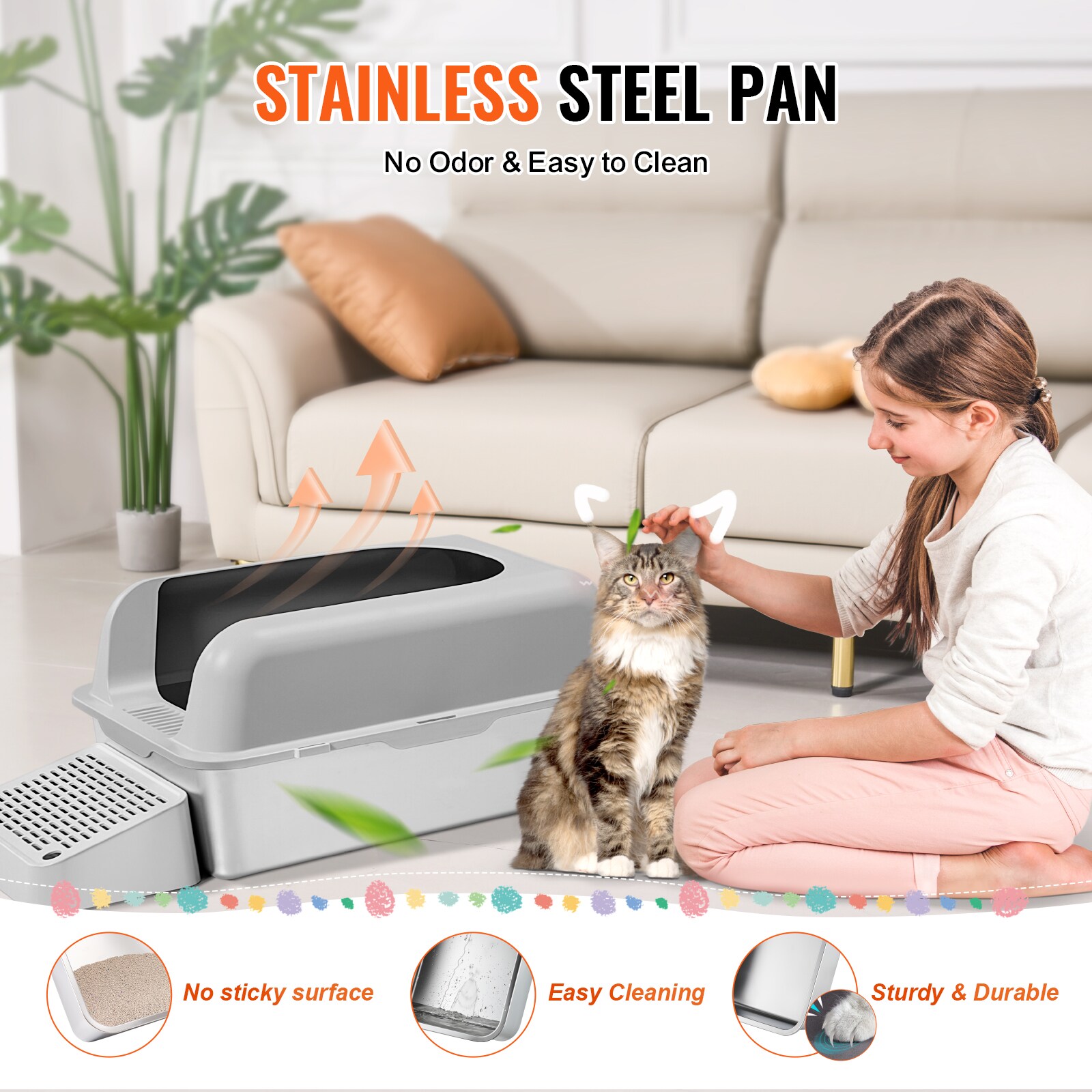 6 In Deep Cat Litter Box Odor-Free Litter Box With Filtering Foot Board_voghion.com